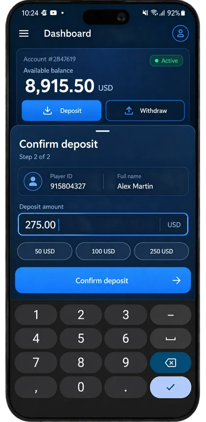 MobCash — Deposit confirmation
